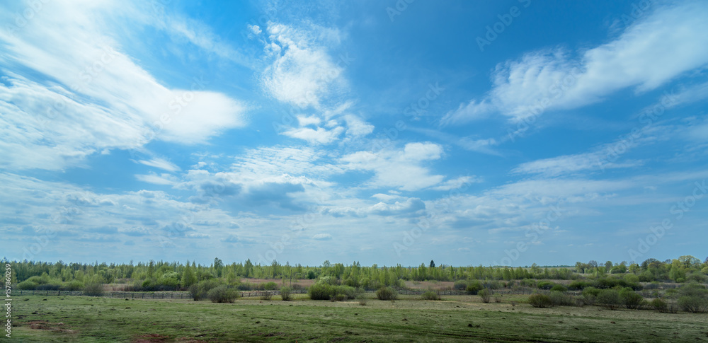 rural panorama of field at the pens on a background of blue sky rural panorama of field at the pens on a background of blue sky