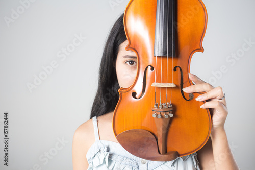 Closeup asian woman with the violin. 20-25 year old.
