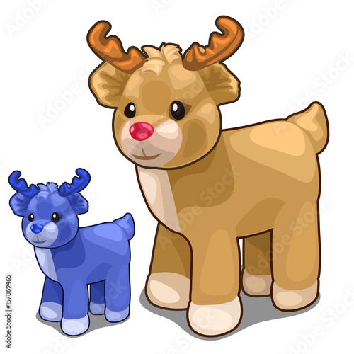 Two deer toys of different colors  blue and brown