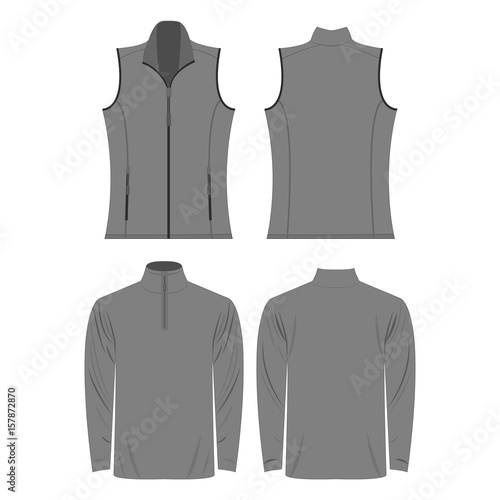 grey color autumn fleece vest and jacket set isolated vector on the white background