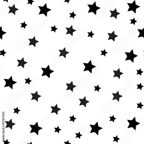 Seamless vector pattern with black and white stars of various sizes on white background. Childish background for postcards  wallpaper  papers  textiles  bed linen  tissue 1.2