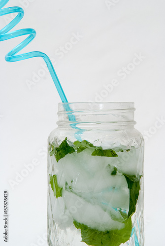 Mojito cocktail freshly made in a retro style glass jar