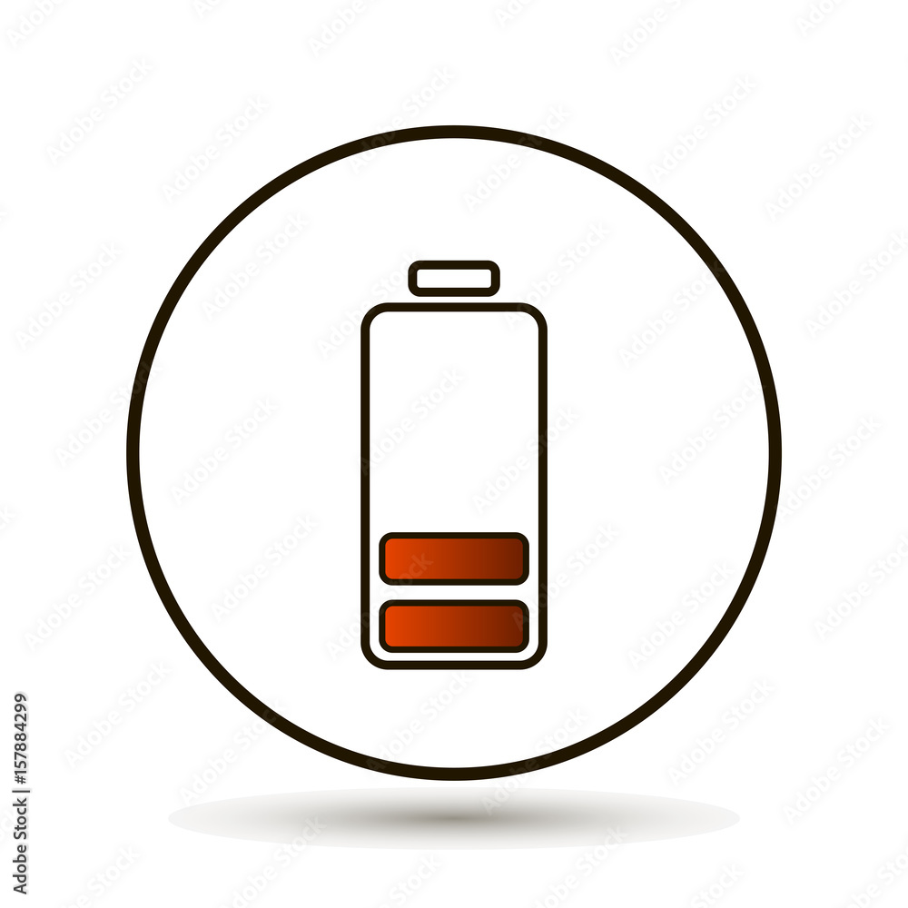 Battery icon vector on white background. Symbols of battery low charge level Battery icon vector on white background. Symbols of battery low charge level
