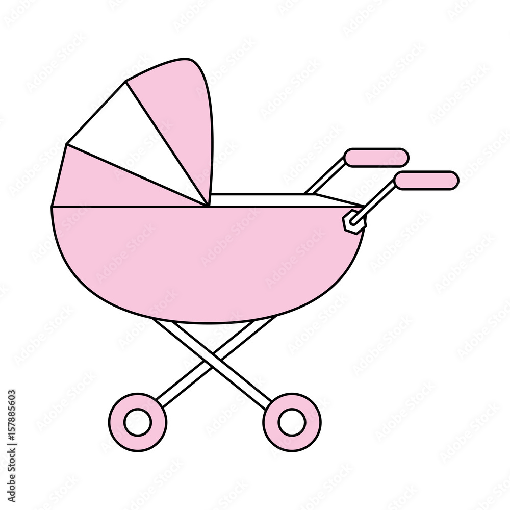 Flat line pink baby carriage over white background vector illustration Flat line pink baby carriage over white background vector illustration