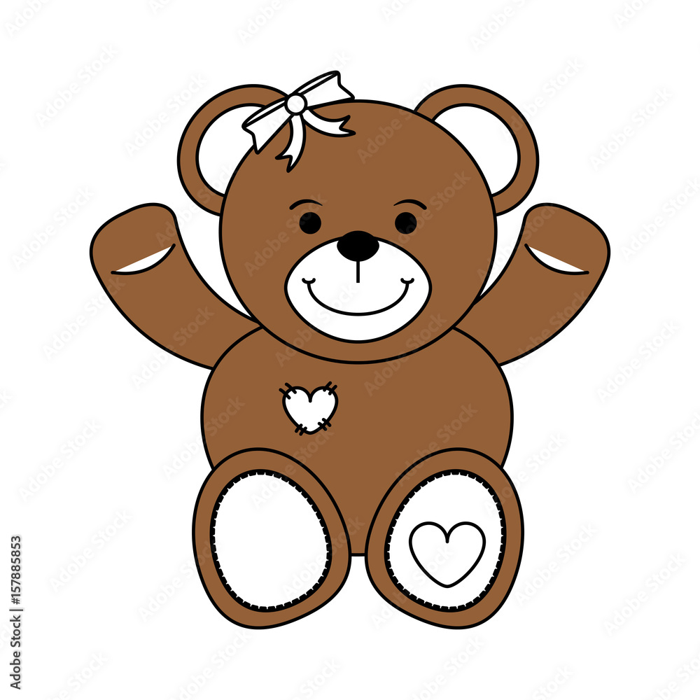 Obraz premium Flat line brown teddy bear over white background vector illustration