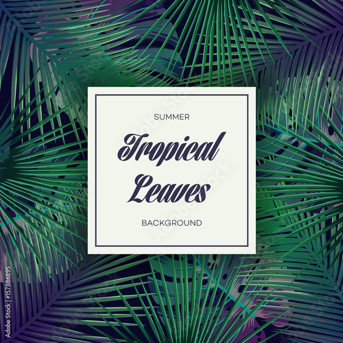 Bright tropical background with jungle plants. Exotic pattern with palm leaves.