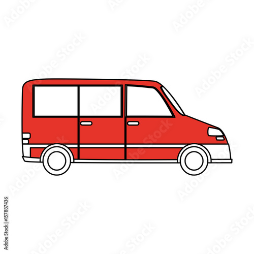 Flat line minivan over white background vector illustration