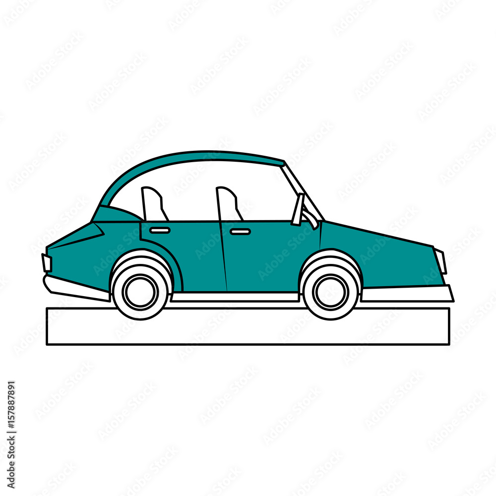 Flat line teal car over white background vector illustration