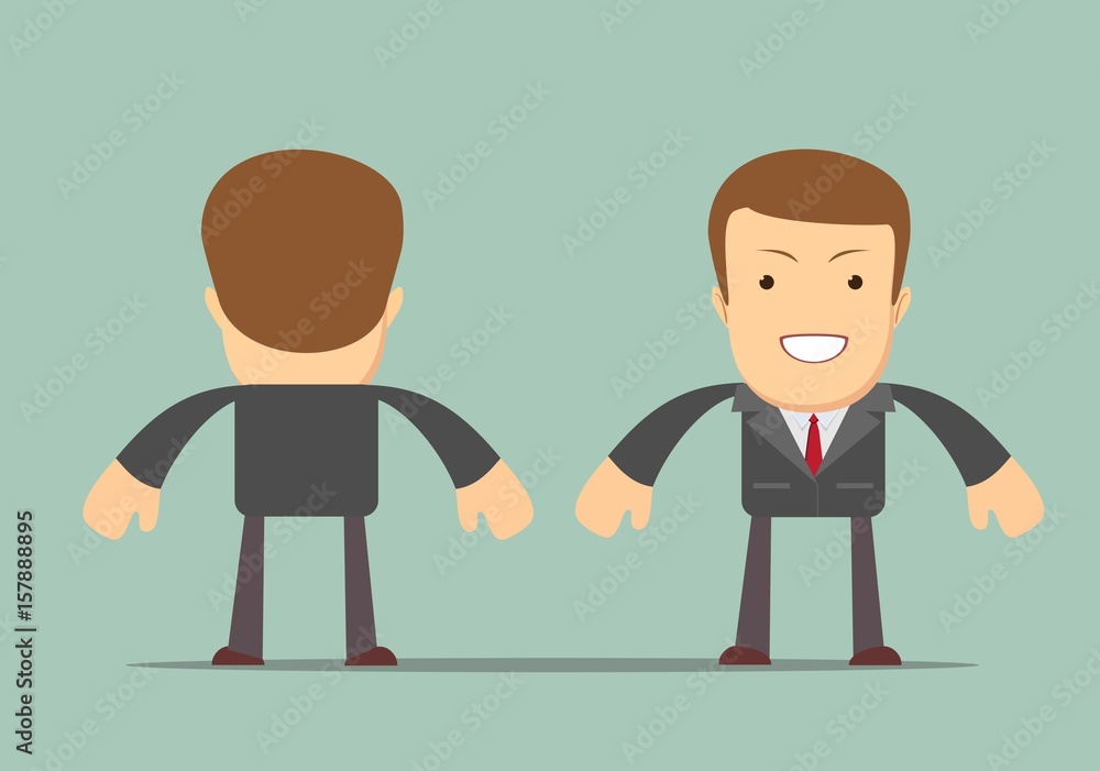 Image businessman behind and front view. Isolated on background . Stock vector illustration for poster, greeting card, website, ad, business presentation, advertisement design. Image businessman behind and front view. Isolated on background . Stock vector illustration for poster, greeting card, website, ad, business presentation, advertisement design.
