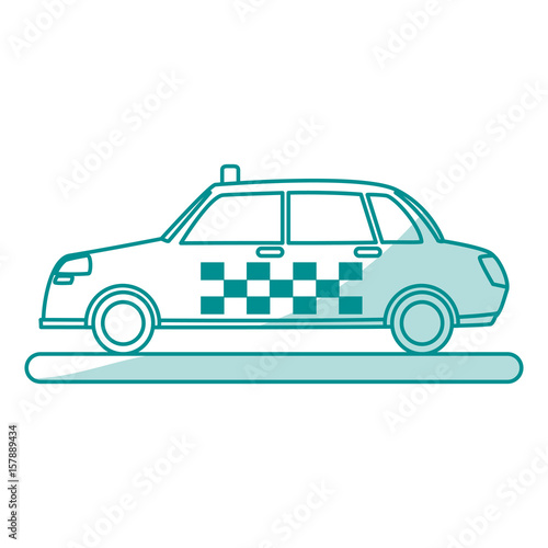 Flat line monocromatic taxi cab over white background vector illustration