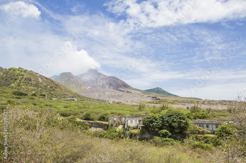 View of the haze around the peak of SoufriÃ¨re Hills volcano Montserrat Caribbean Leeward Islands Lesser Antilles