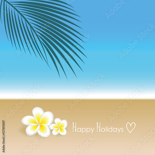 happy holidays am strand unter palmen