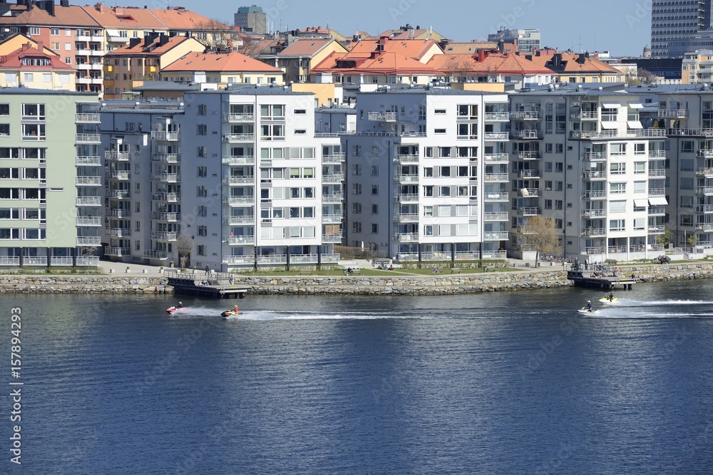 Waterfront apartment buildings in Stockholm.