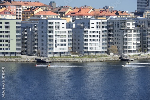 Photography Waterfront apartment buildings in Stockholm.