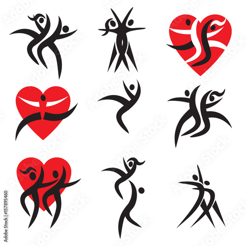 Modern Dance disco Icons.
Set of icons with modern dancing, disco and heart. Vector available.