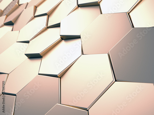Hexagonal metal background. Silver  alluminium 3d rendering