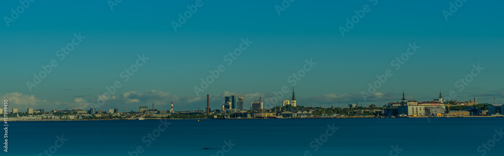 Baltic sea and city Tallinn with long exposure
