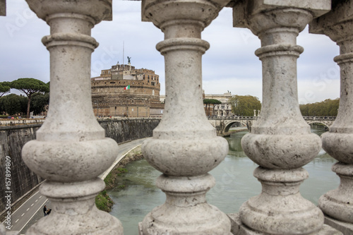 The ancient palace of Castel Sant'Angelo with statues of angels on the bridge on Tiber RIver Rome Lazio Italy Europe