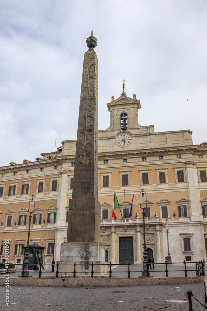 View of the square with the obelisk of Palazzo Montecitorio the seat of the Italian Chamber of Deputies Rome Lazio Italy Europe