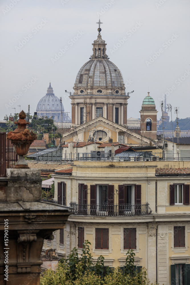 The city view from the Pincian Hill with the typical houses and ancient domes of churches  Rome Lazio Italy Europe