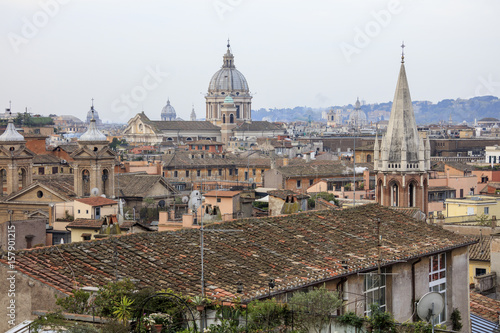 The city view from the Pincian Hill with the typical houses and ancient domes of churches Rome Lazio Italy Europe
