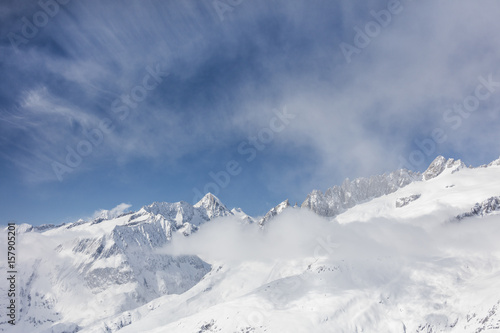 Aletsch Glacier seen from Betterhorn surrounded by snow Bettmeralp district of Raron canton of Valais.Switzerland Europe