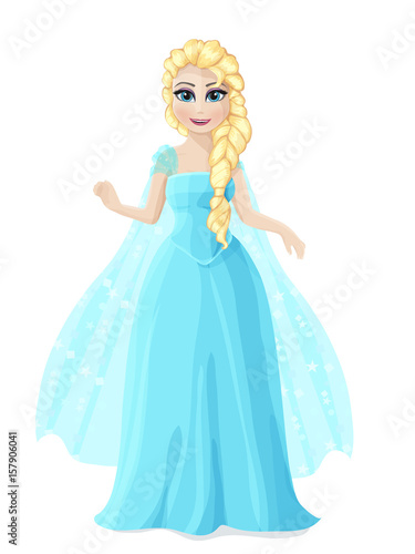 Illustration of a cute Princess in a blue dress with blond hair. photo