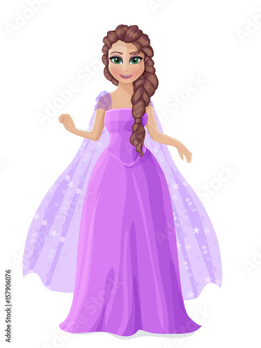Illustration of a cute Princess in a purple dress with brown hair.