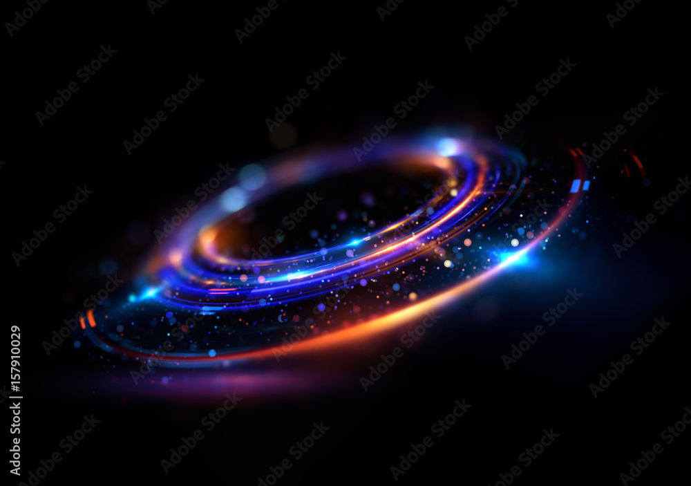Abstract background. luminous swirl. Elegant glowing circle. Bright spiral. Glow ribbon. Empty space. .Sparkling particle. Space tunnel. Glossy orbit. Colorful ellipse. Glint galaxy. Oval stage - obrazy, fototapety, plakaty 