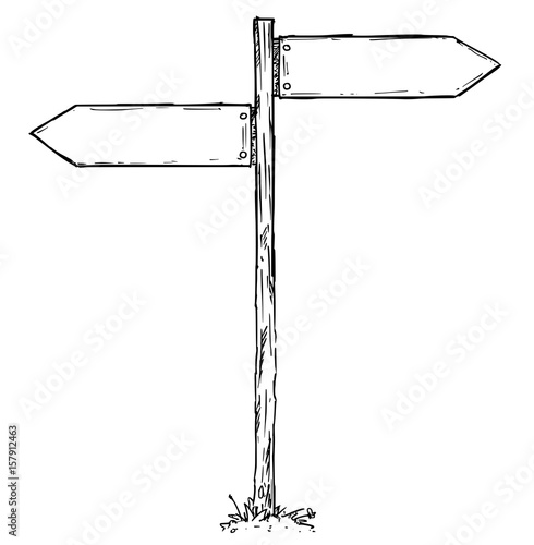 Cartoon Vector Empty Direction Sign with Two Decision Arrows