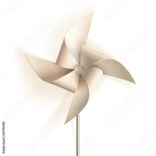 Pinwheel. Toy windmill propeller from white paper. Vector illustration.