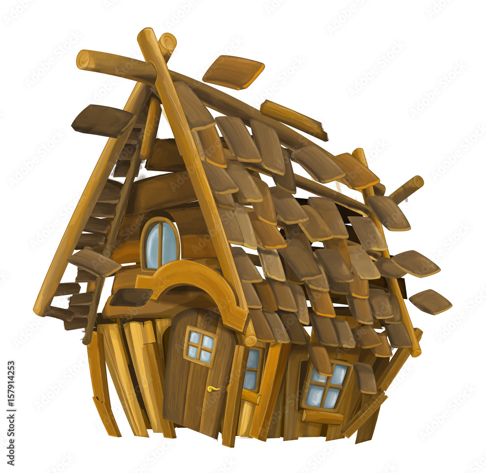 Old cartoon wooden house destroying - isolated - illustration for children  Stock Illustration | Adobe Stock