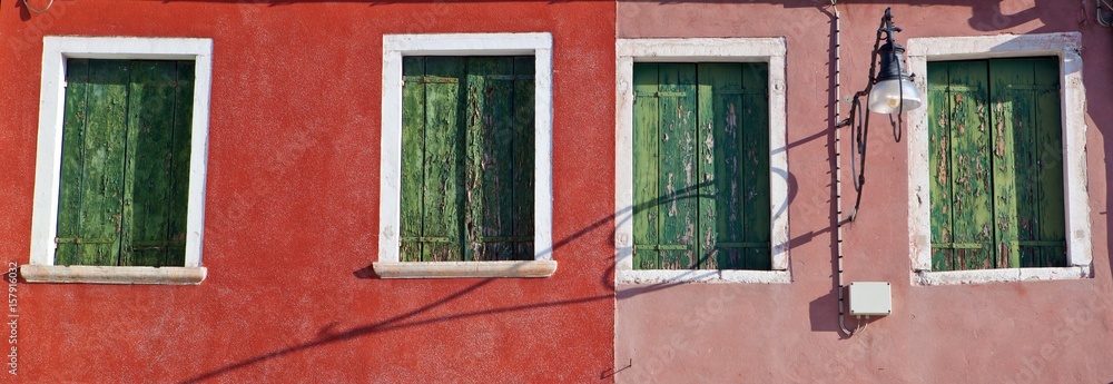 Detail of the colours of the typical houses of Burano in the Venetian Lagoon, Venice, Veneto Italy Europe