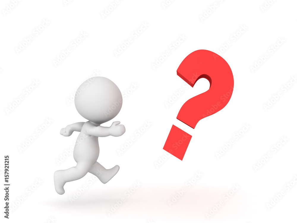 3D Character chasing after question mark 3D Character chasing after question mark