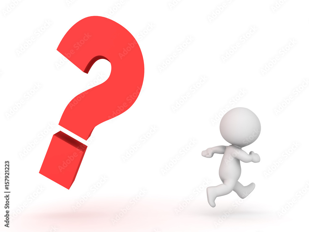 3D Character being chased by question mark