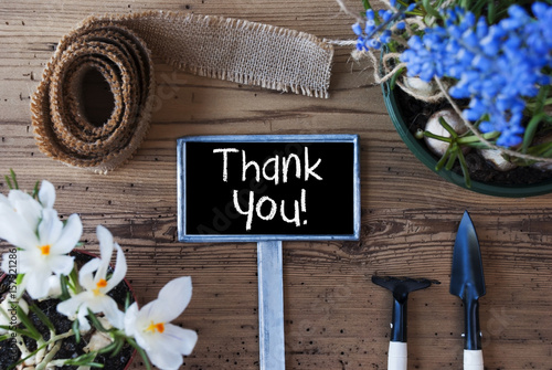 Spring Flowers, Sign, Text Thank You