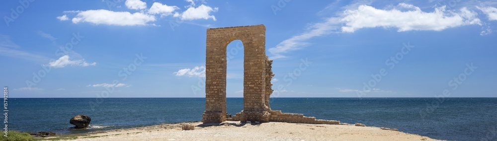 panoramic view to stone arch of cape of Africa in Tunisia