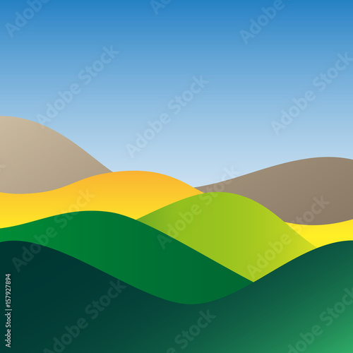 Flat design bright waves or hills on landscape