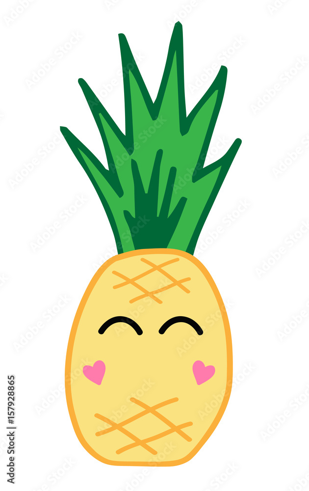 Cute pineapple fruit with face, eyes and cheeks in shape of hearts ...