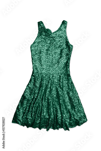green sequin party dress, isolated on white background