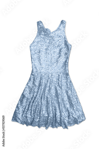 blue sequin party dress, isolated on white background