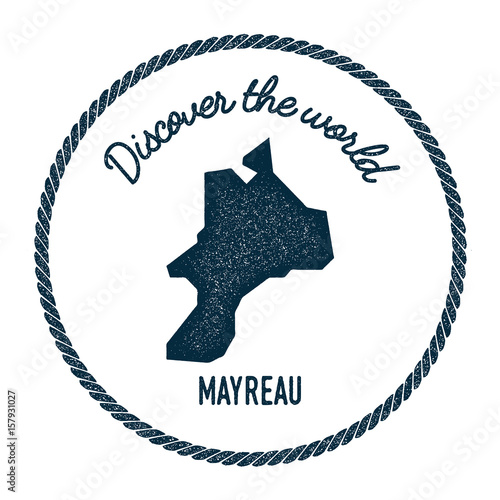 Mayreau map in vintage discover the world insignia. Hipster style nautical postage stamp, with round rope border. Vector illustration.