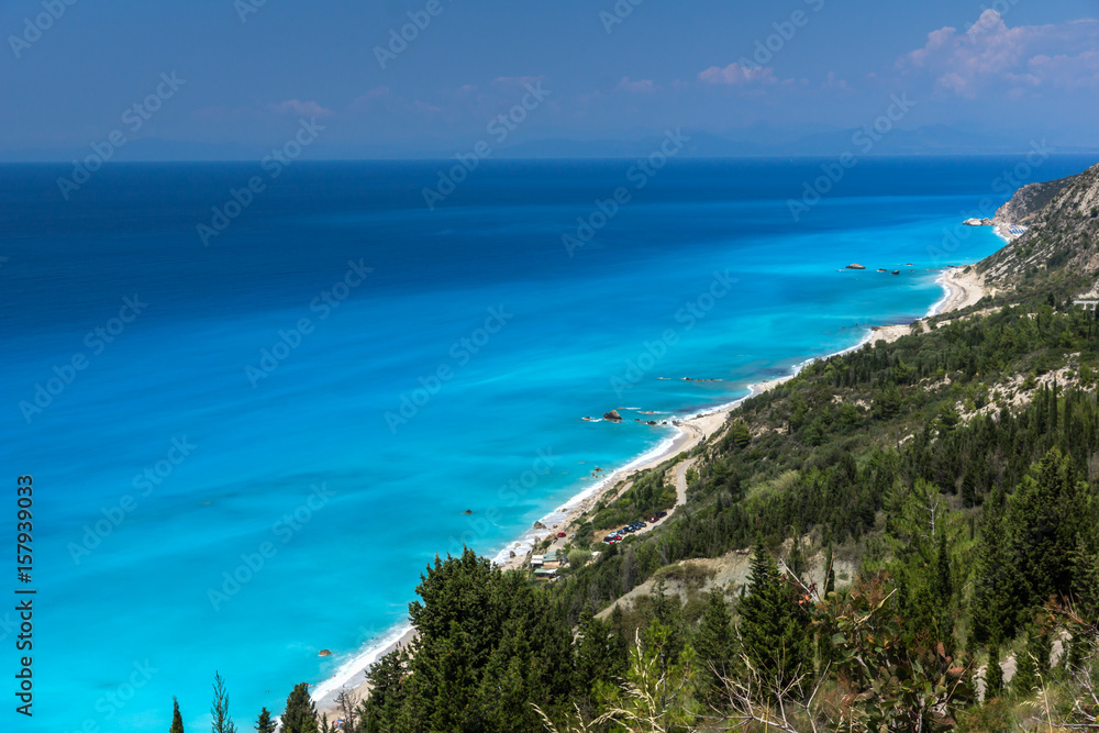 Amazing landscape with blue waters, Lefkada, Ionian Islands, Greece