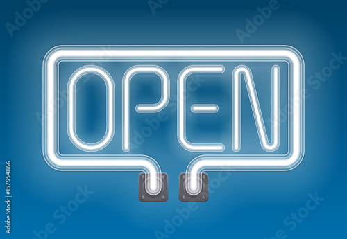Neon light speech bubble open message sign. Neon tube frame with glow effect. Vector illustration