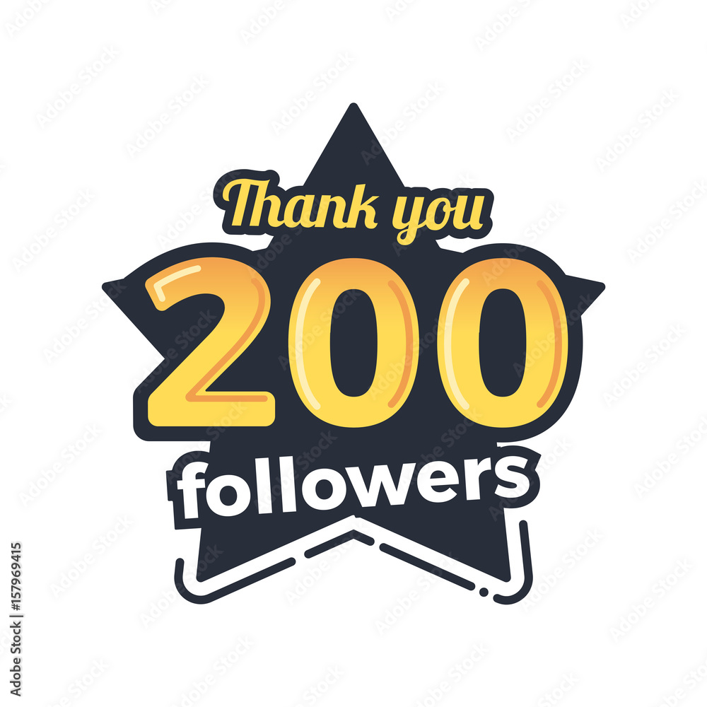 Fototapeta premium Two hundred followers goal badge. Isolated vector thank you design