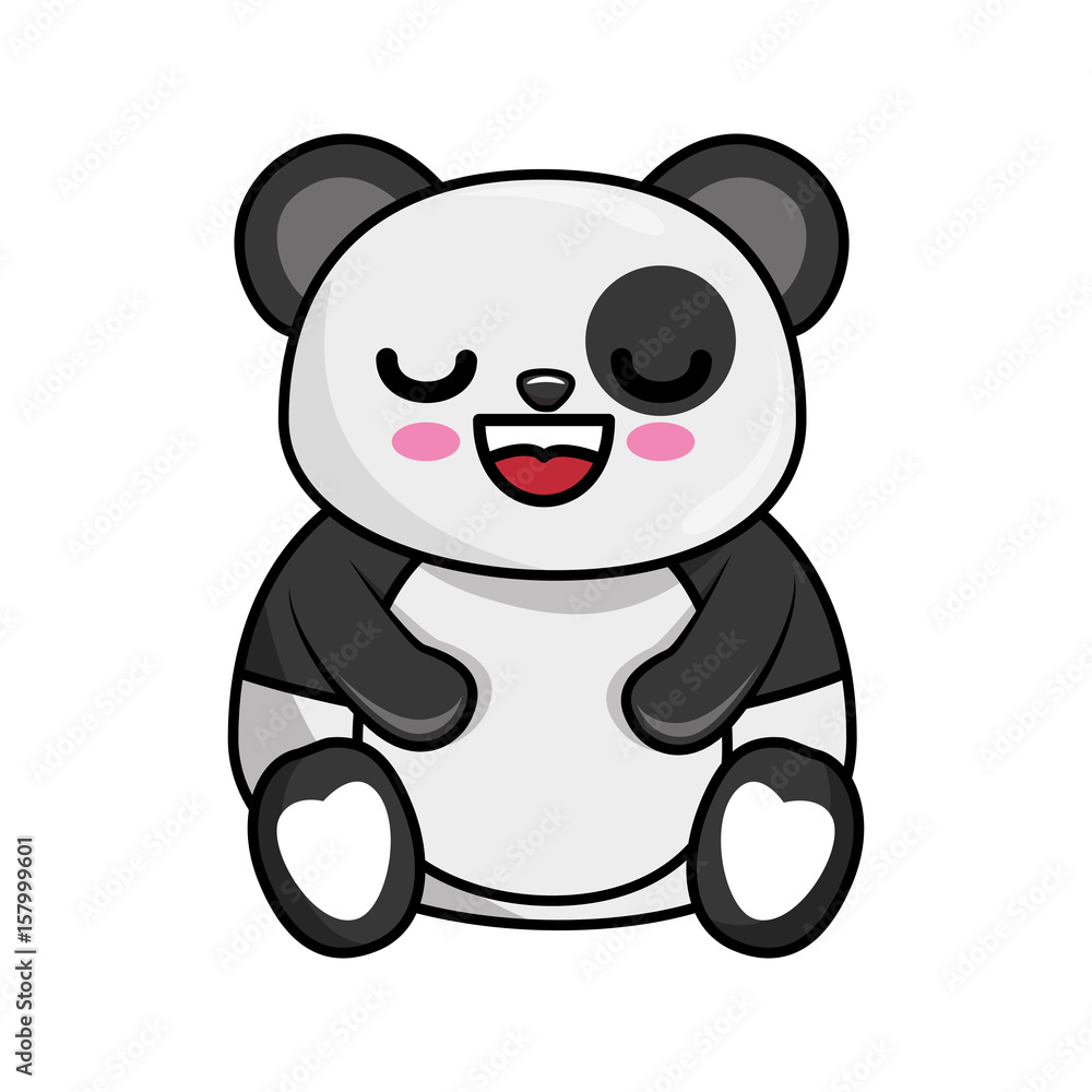 kawaii happy panda bear animal icon over white background. colorful design. vector illustration kawaii happy panda bear animal icon over white background. colorful design. vector illustration