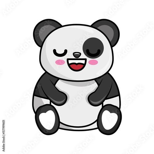 kawaii happy panda bear animal icon over white background. colorful design. vector illustration