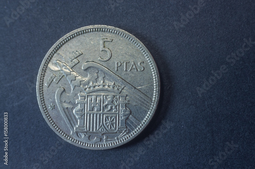 1957 Spain Francisco Franco five peseta tail coin, vintage old, difficult and rare to find. photo