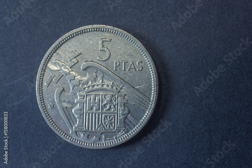 1957 Spain Francisco Franco five peseta tail coin, vintage old, difficult and rare to find.