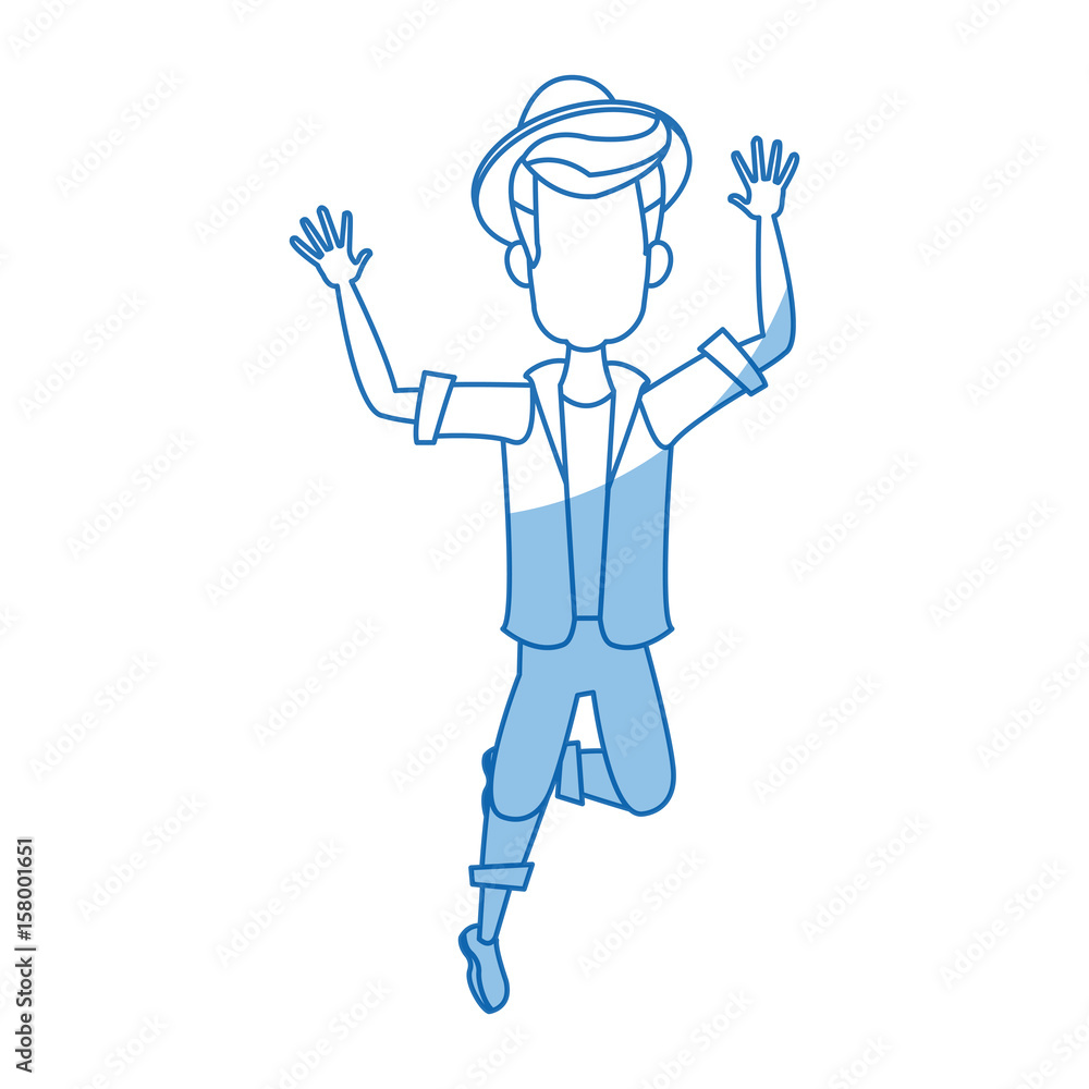 Vector illustration of a cartoon man jumping of happiness. Picture isolated on white background. Flat style. Joyful fun bouncing male. Adult boy leaping for joy. Happiness emotion. Vector illustration of a cartoon man jumping of happiness. Picture isolated on white background. Flat style. Joyful fun bouncing male. Adult boy leaping for joy. Happiness emotion.
